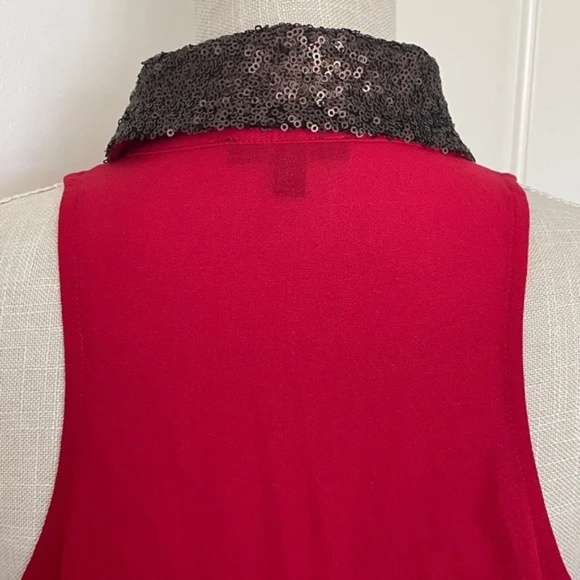 XOXO | Vintage Y2K Red Sleeveless Sheer Blouse with Gold Sequin Collar, Size M - Picture 8 of 13